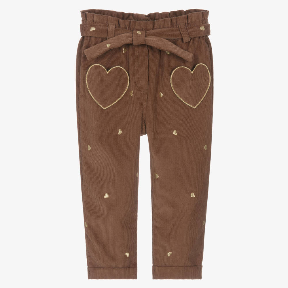 Dr. Kid-Girls Brown Embroidered Heart Cotton Corduroy Trousers | Childrensalon Outlet