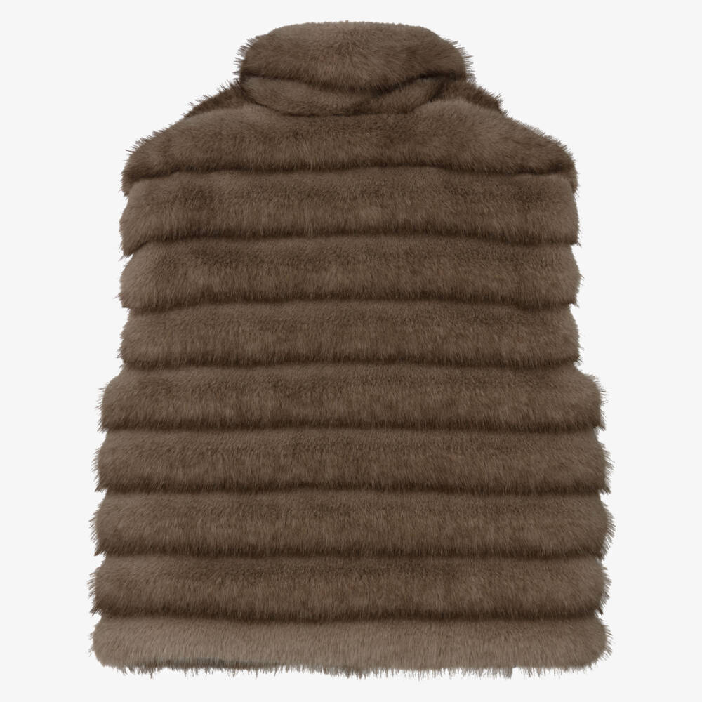 Monnalisa-Girls Brown Faux Fur Gilet | Childrensalon Outlet