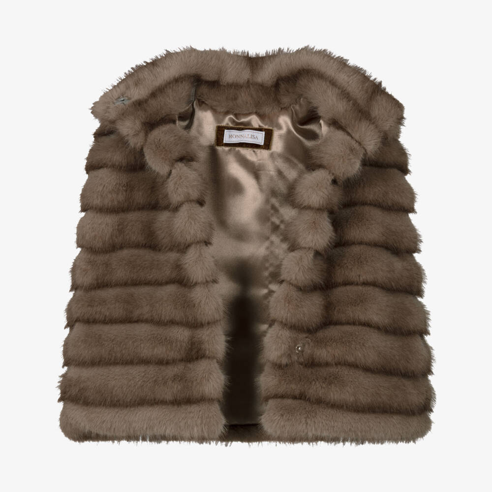 Monnalisa-Girls Brown Faux Fur Gilet | Childrensalon Outlet
