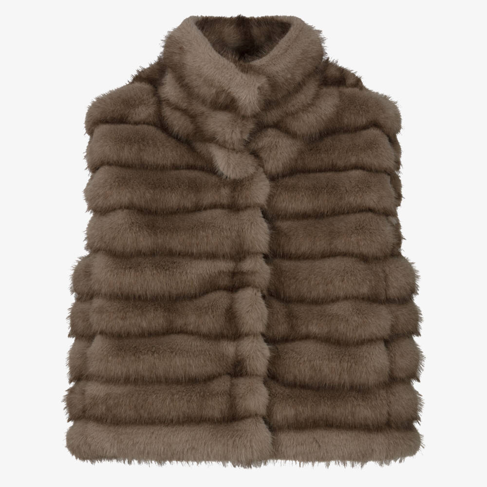 Monnalisa-Girls Brown Faux Fur Gilet | Childrensalon Outlet