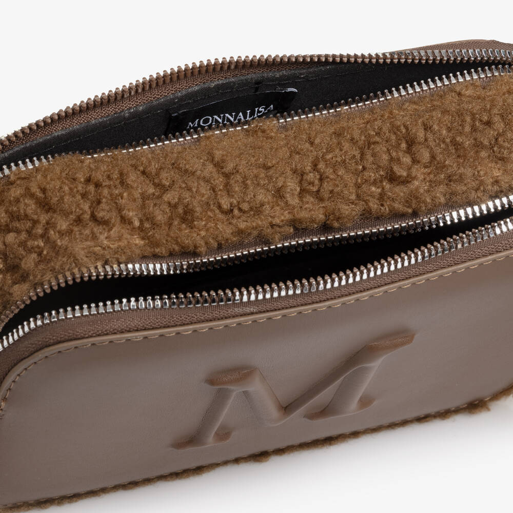 Monnalisa-Girls Brown Faux Leather Shoulder Bag with Cow Charm (20cm) | Childrensalon Outlet