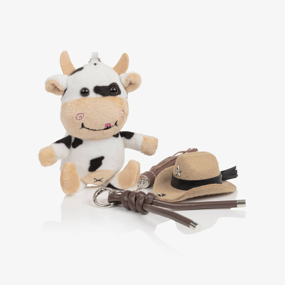 Monnalisa-Girls Brown Faux Leather Shoulder Bag with Cow Charm (20cm) | Childrensalon Outlet