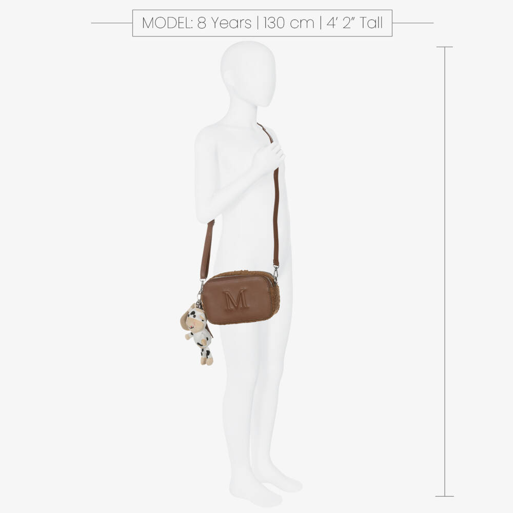 Monnalisa-Girls Brown Faux Leather Shoulder Bag with Cow Charm (20cm) | Childrensalon Outlet