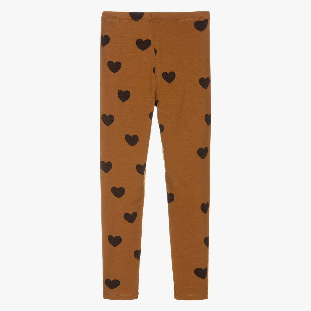 Mini Rodini-Girls Brown Heart Lyocell Leggings | Childrensalon Outlet