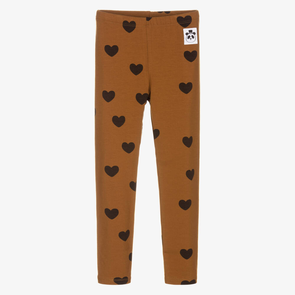 Mini Rodini-Girls Brown Heart Lyocell Leggings | Childrensalon Outlet