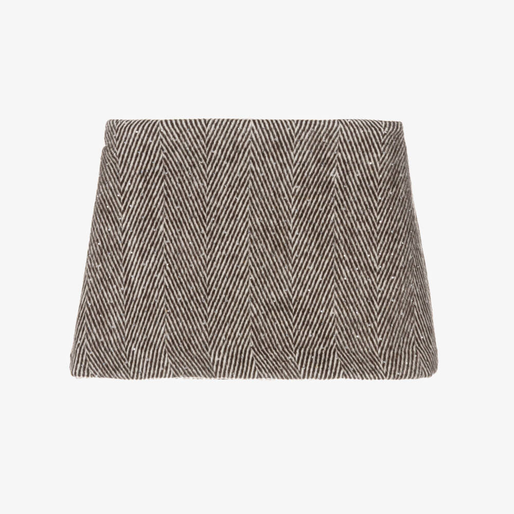 Il Gufo-Girls Brown Herringbone Felted Skirt with Sparkly Studs | Childrensalon Outlet