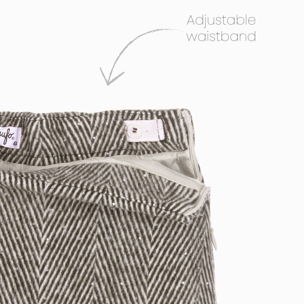 Il Gufo-Girls Brown Herringbone Felted Skirt with Sparkly Studs | Childrensalon Outlet