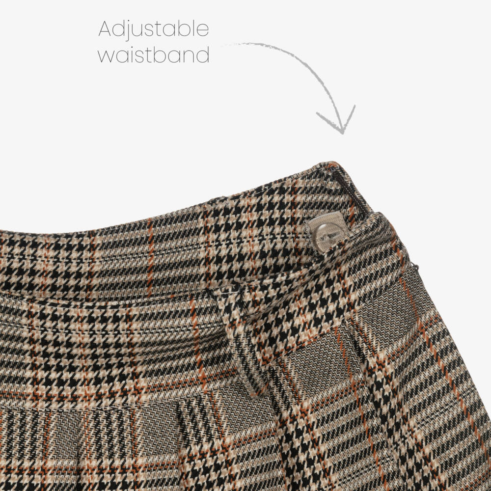 Elsy-Girls Brown Houndstooth Check Pleated Skirt | Childrensalon Outlet