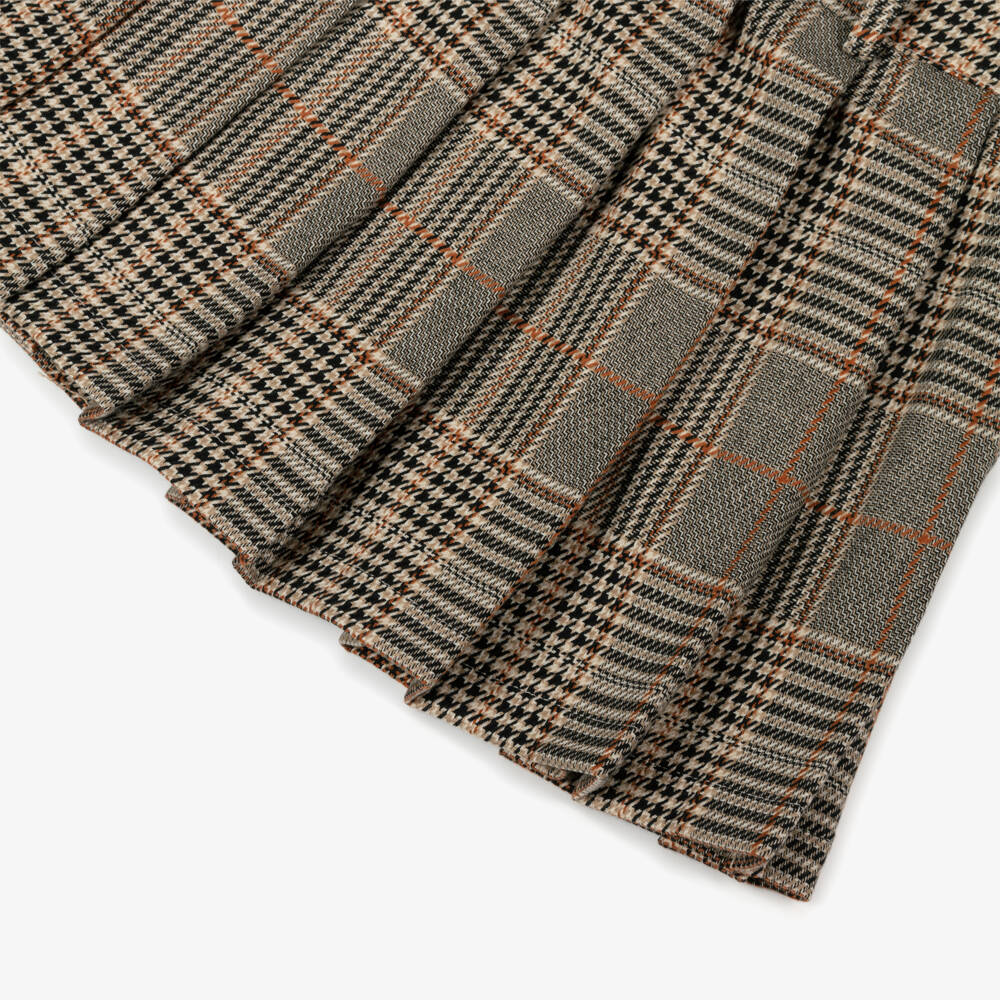 Elsy-Girls Brown Houndstooth Check Pleated Skirt | Childrensalon Outlet