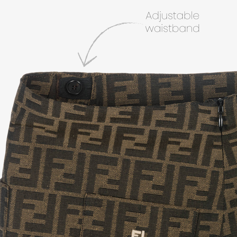 Fendi-Girls Brown Jacquard FF Logo Skirt | Childrensalon Outlet