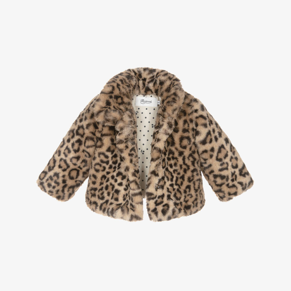 Bonpoint-Girls Brown Leopard Faux Fur Coat | Childrensalon Outlet