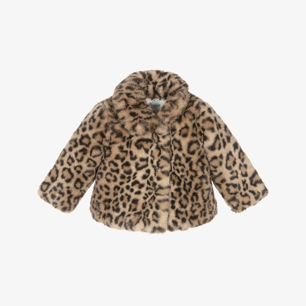 Bonpoint-Girls Brown Leopard Faux Fur Coat | Childrensalon Outlet