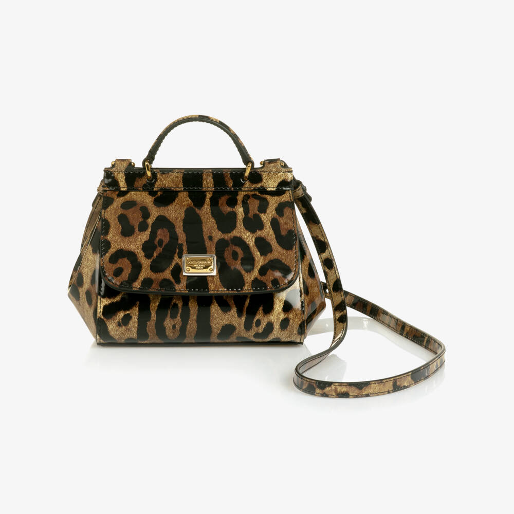 Dolce & Gabbana-Girls Brown Leopard Print Patent Leather Sicily Bag (14cm) | Childrensalon Outlet