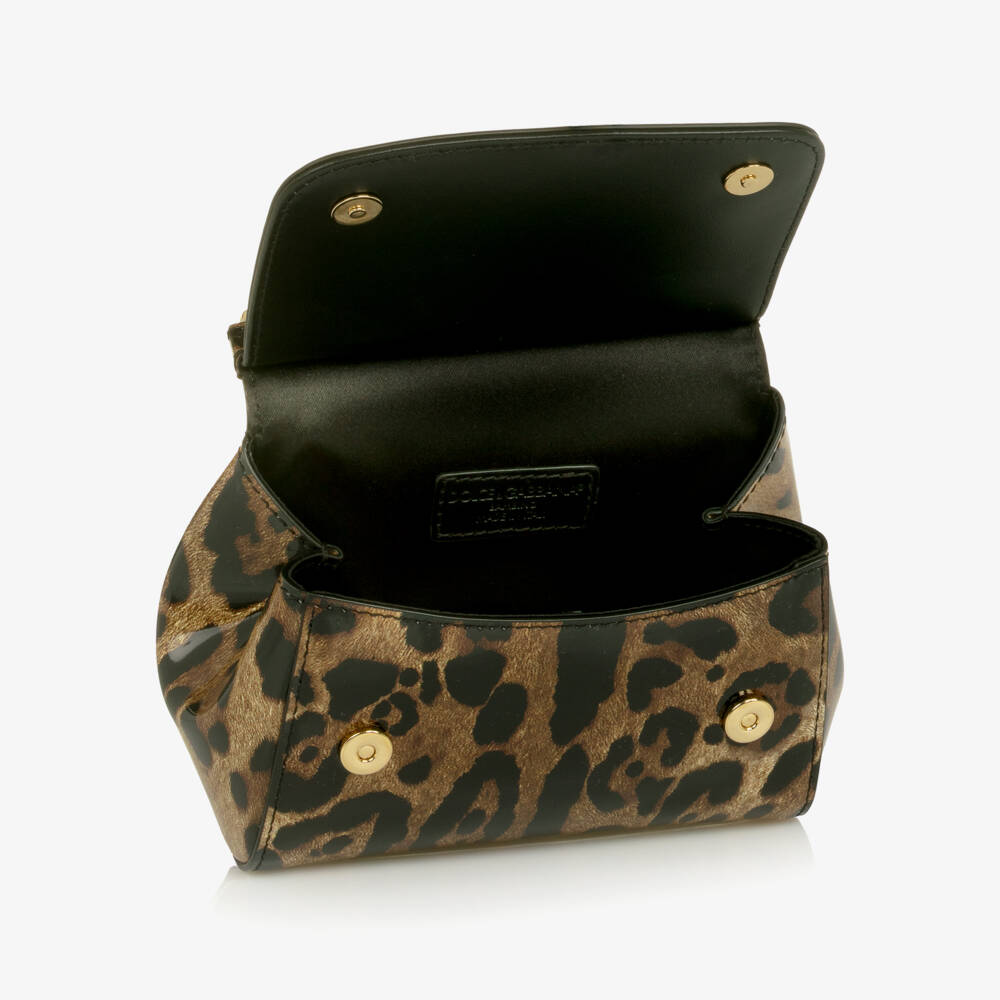 Dolce & Gabbana-Girls Brown Leopard Print Patent Leather Sicily Bag (14cm) | Childrensalon Outlet