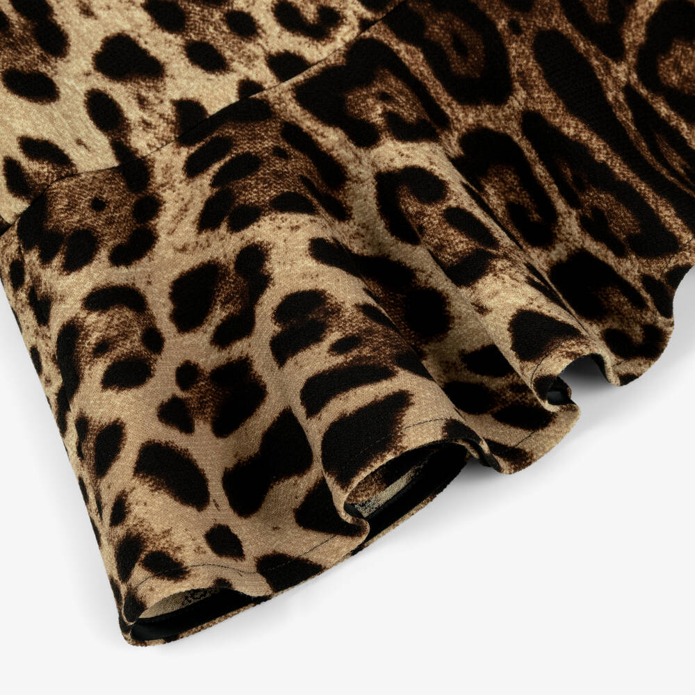 Dolce & Gabbana-Girls Brown Leopard Print Wool Peplum Dress | Childrensalon Outlet