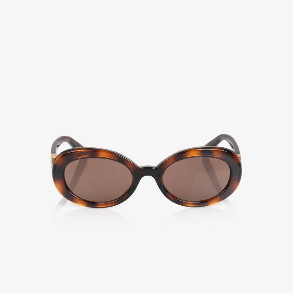 Dolce & Gabbana-Girls Brown Oval DG Crossed Sunglasses | Childrensalon Outlet