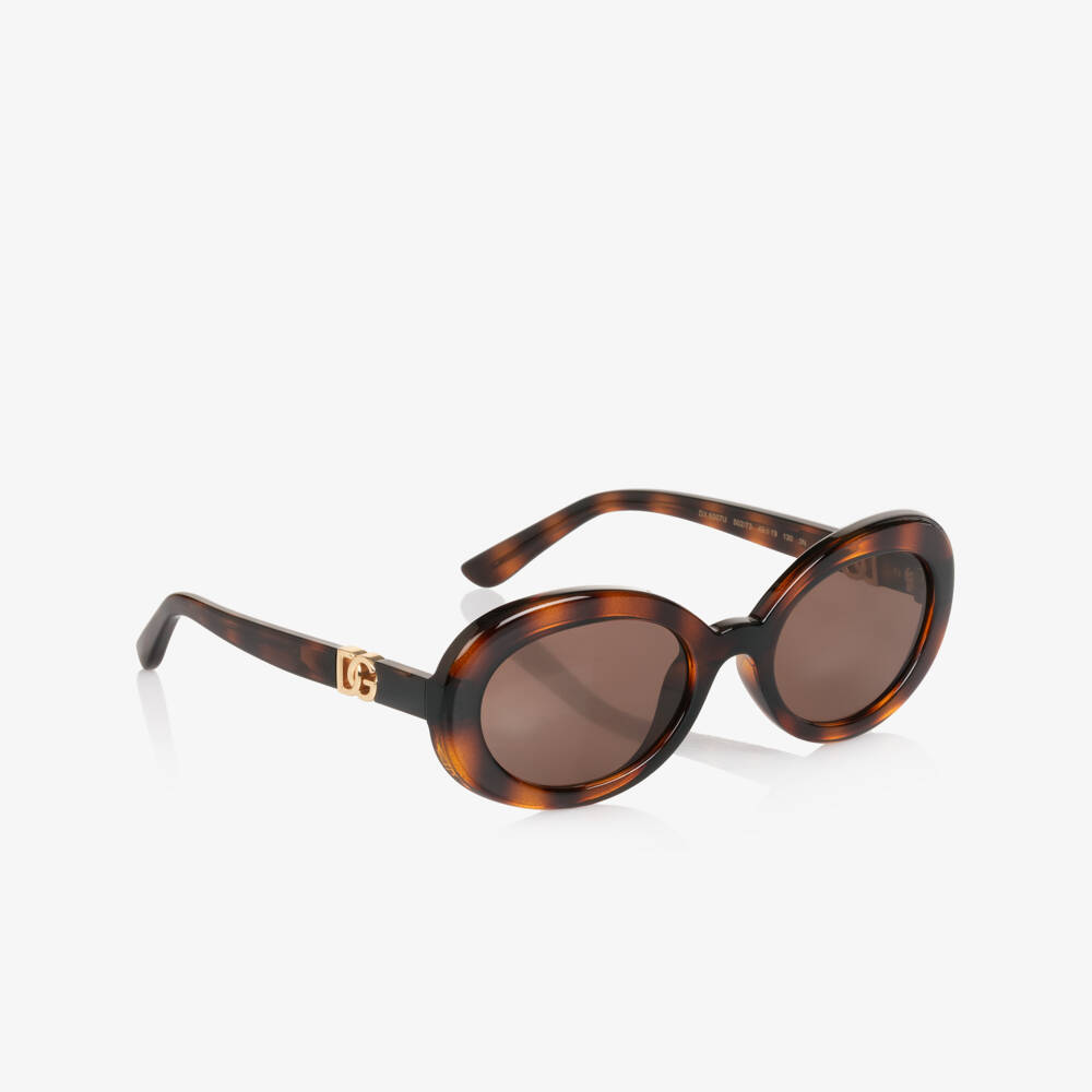 Dolce & Gabbana-Girls Brown Oval DG Crossed Sunglasses | Childrensalon Outlet