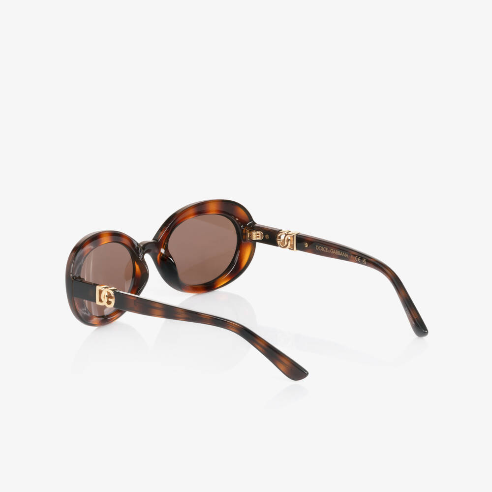 Dolce & Gabbana-Girls Brown Oval DG Crossed Sunglasses | Childrensalon Outlet