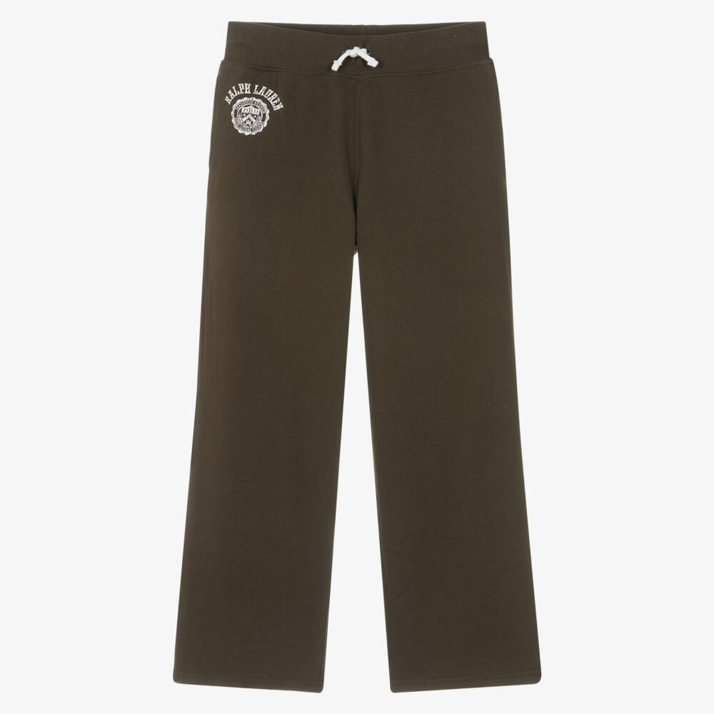 Ralph Lauren-Girls Brown Wide Leg Joggers with Crest Logo | Childrensalon Outlet
