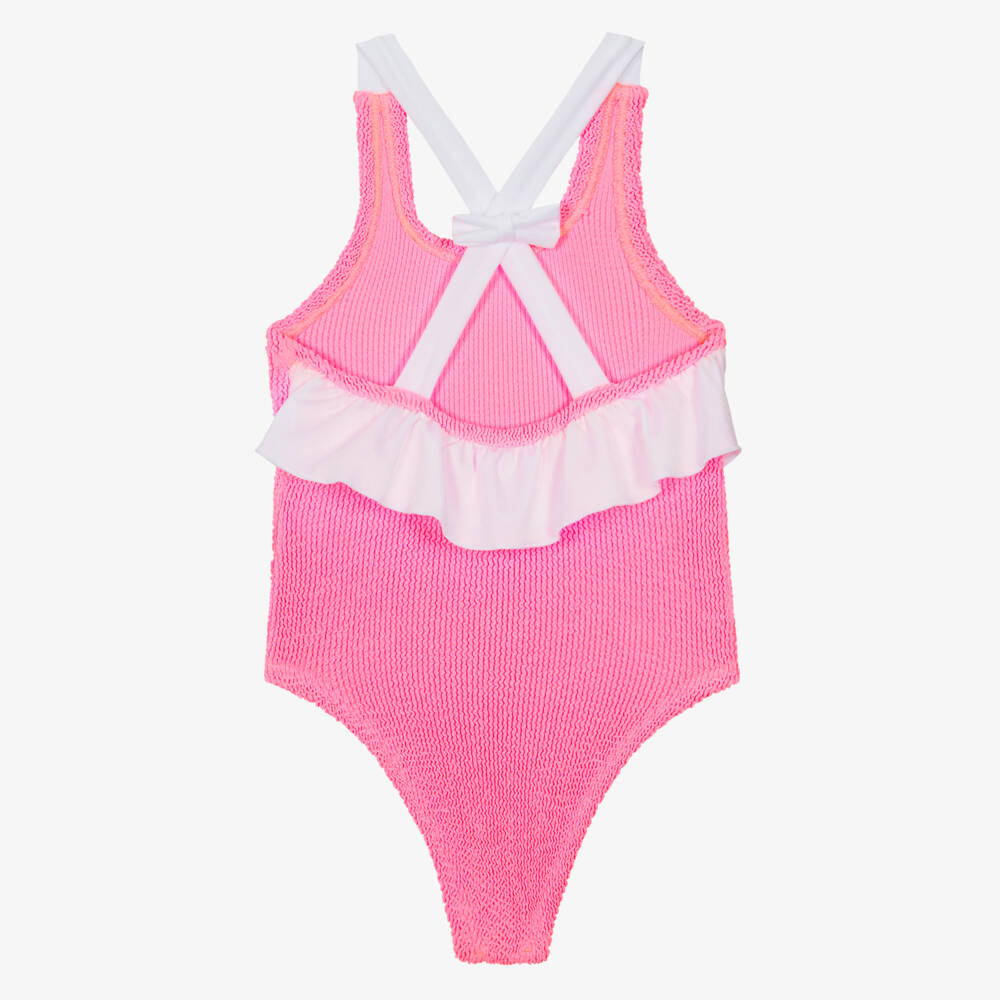Hunza G-Girls Bubblegum Pink Crinkle Swimsuit with Bow & Ruffle | Childrensalon Outlet