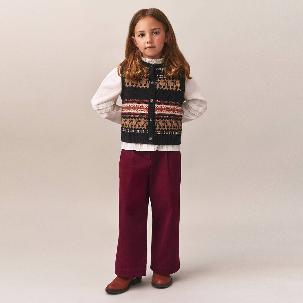 Bonpoint-Girls Burgundy Red Corduroy Trousers | Childrensalon Outlet