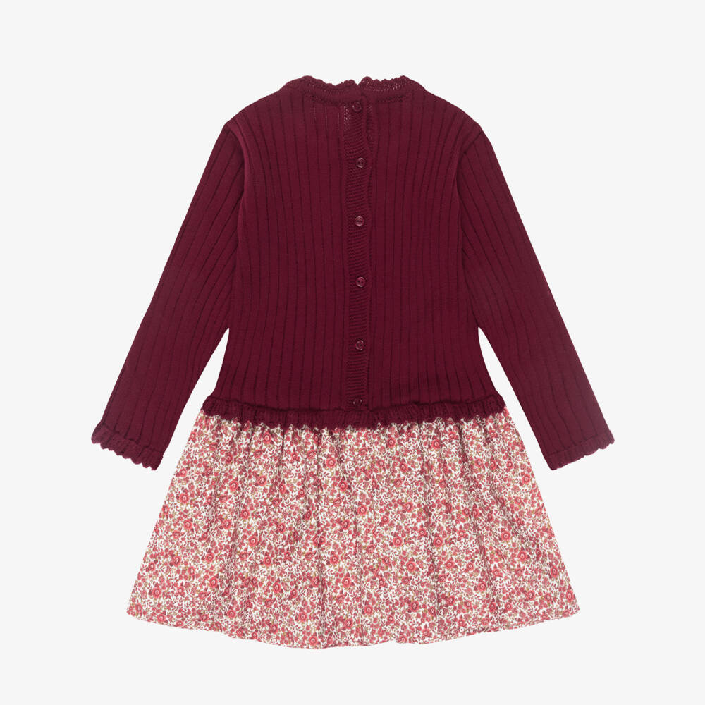 Artesanía Granlei-Girls Burgundy Red Cotton Floral Dress | Childrensalon Outlet
