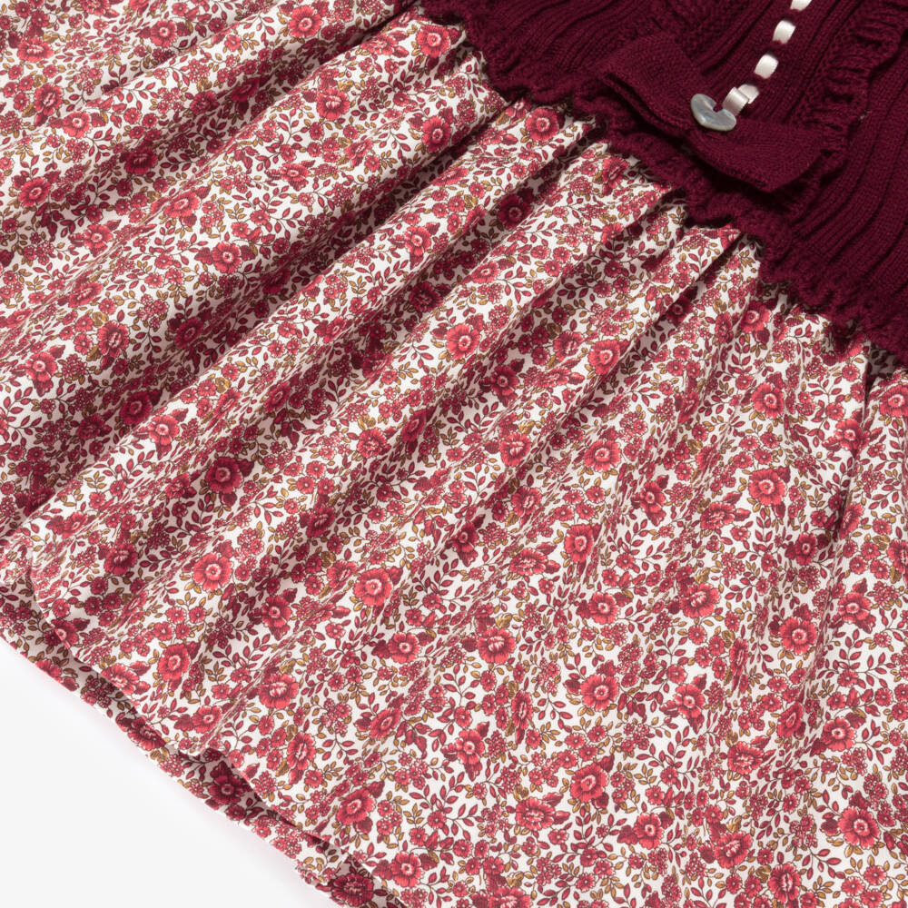 Artesanía Granlei-Girls Burgundy Red Cotton Floral Dress | Childrensalon Outlet