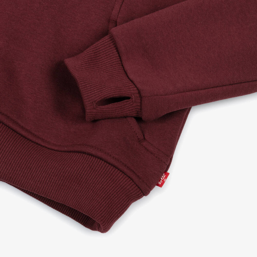 Levi's-Girls Burgundy Red Cotton Hoodie with Batwing Logo | Childrensalon Outlet