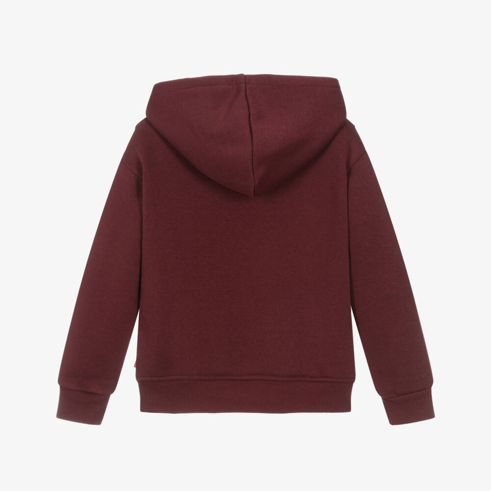Levi's-Girls Burgundy Red Cotton Hoodie with Batwing Logo | Childrensalon Outlet