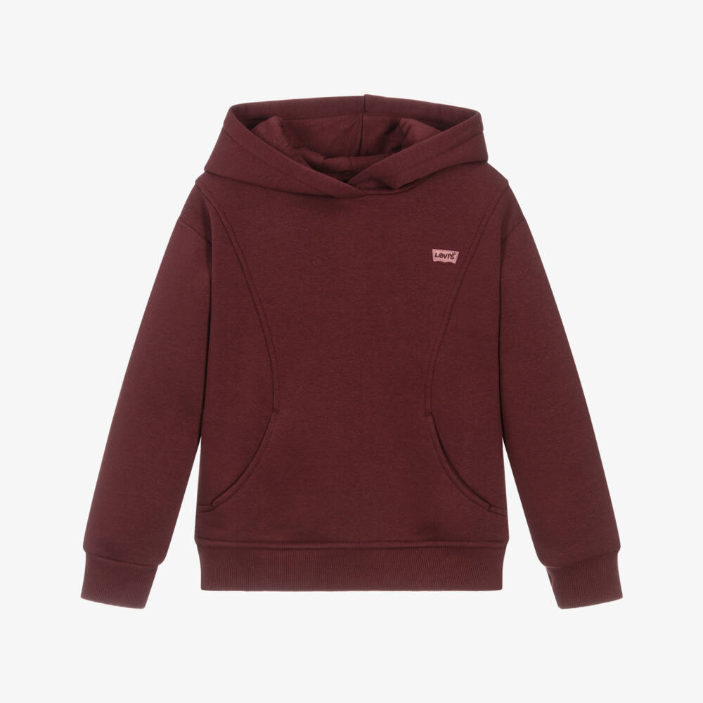 Levi's-Girls Burgundy Red Cotton Hoodie with Batwing Logo | Childrensalon Outlet