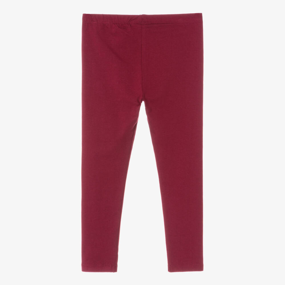Guess-Girls Burgundy Red Cotton Leggings with Glittery Gold Logo | Childrensalon Outlet