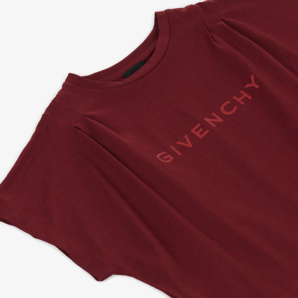 Givenchy-Girls Burgundy Red Cotton T-Shirt | Childrensalon Outlet