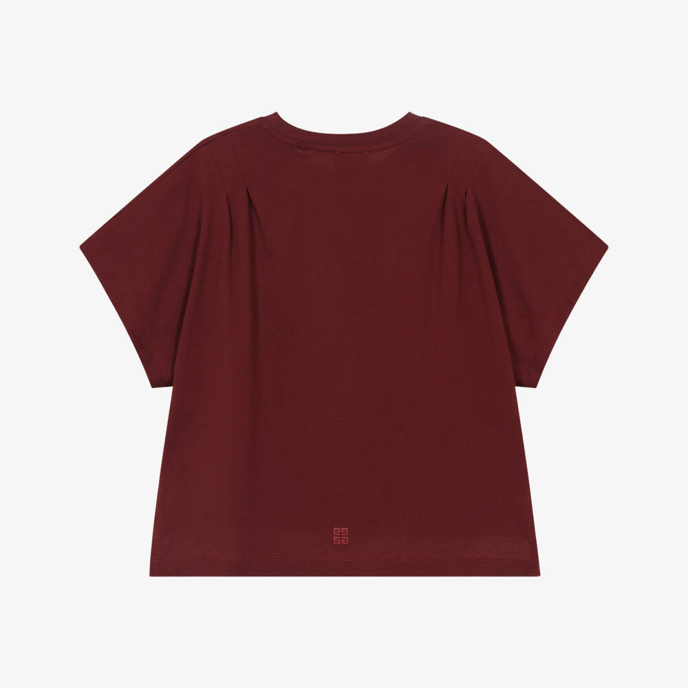 Givenchy-Girls Burgundy Red Cotton T-Shirt | Childrensalon Outlet