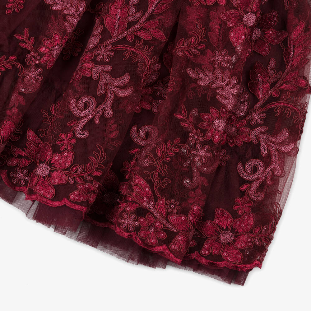 Angel's Face-Girls Burgundy Red Embroidered Floral Tulle Dress | Childrensalon Outlet