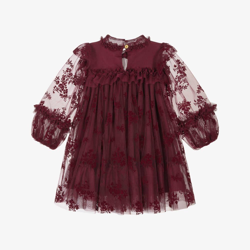 Angel's Face-Girls Burgundy Red Floral Tulle Dress | Childrensalon Outlet