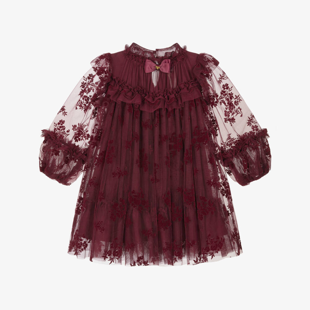 Angel's Face-Girls Burgundy Red Floral Tulle Dress | Childrensalon Outlet