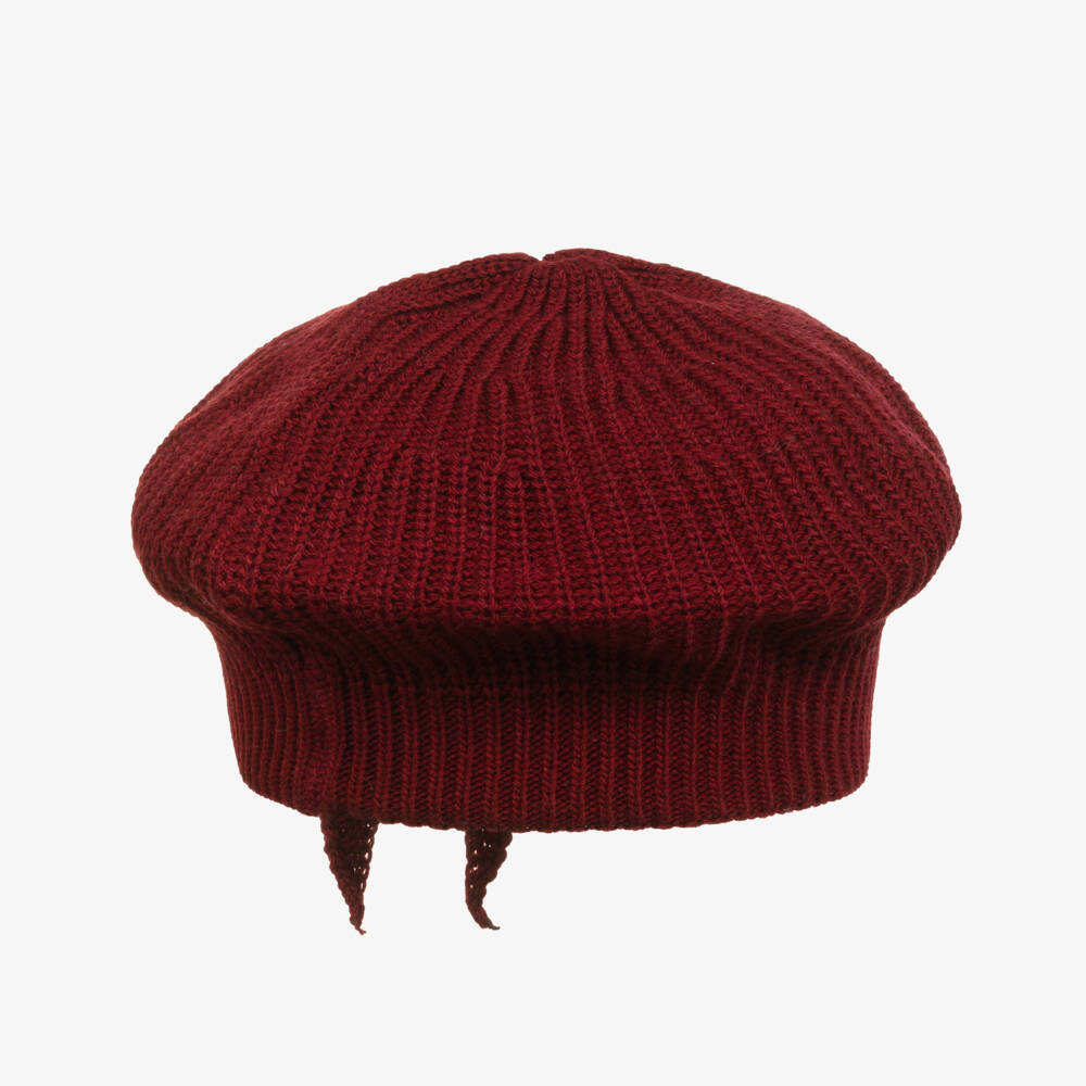 Jamiks-Girls Burgundy Red Knitted Beret with Bow | Childrensalon Outlet
