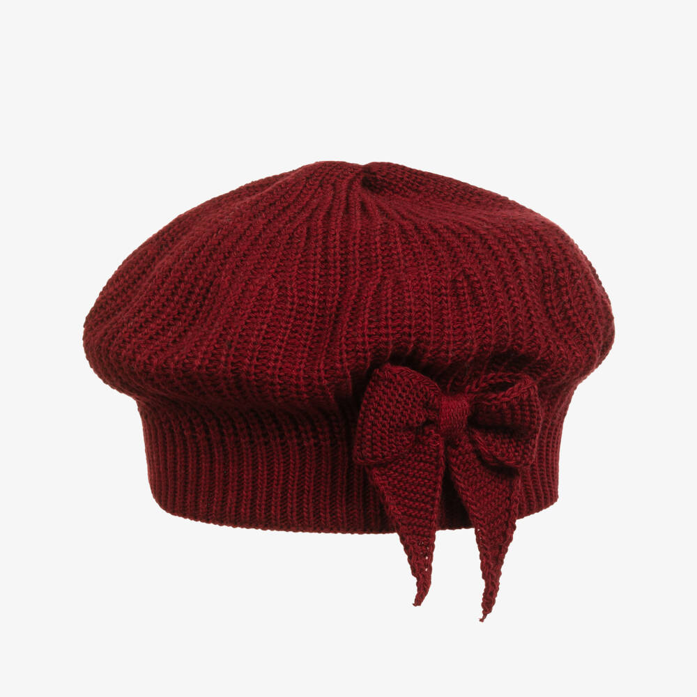 Jamiks-Girls Burgundy Red Knitted Beret with Bow | Childrensalon Outlet