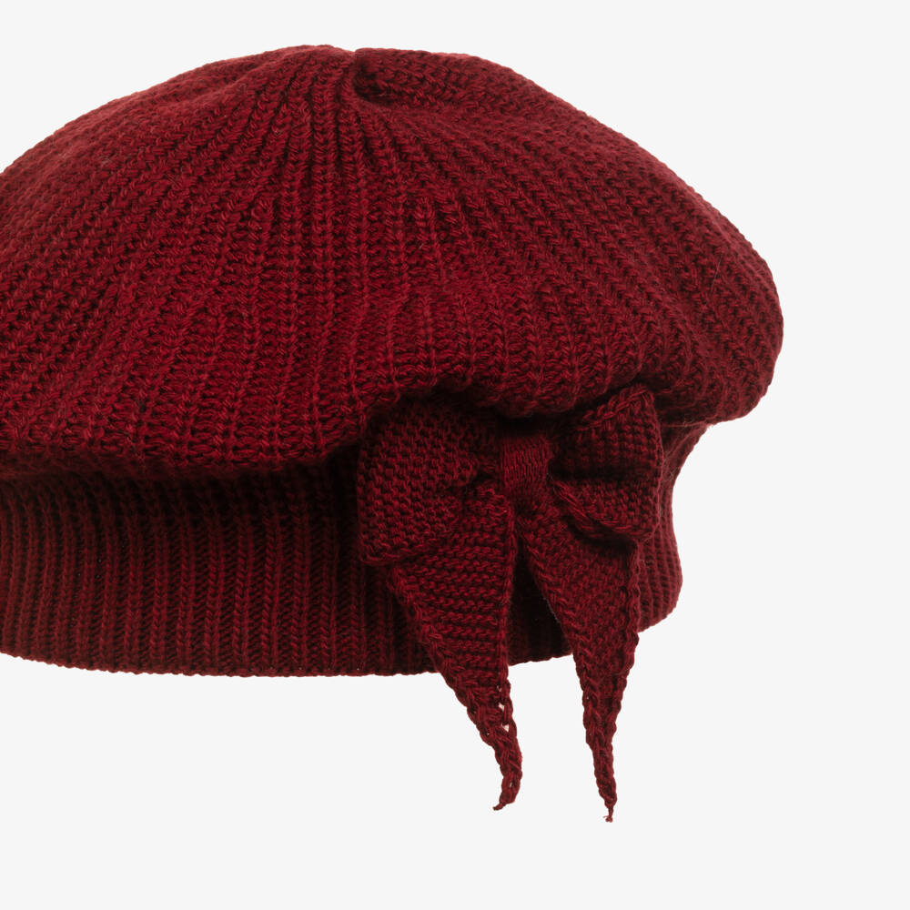 Jamiks-Girls Burgundy Red Knitted Beret with Bow | Childrensalon Outlet