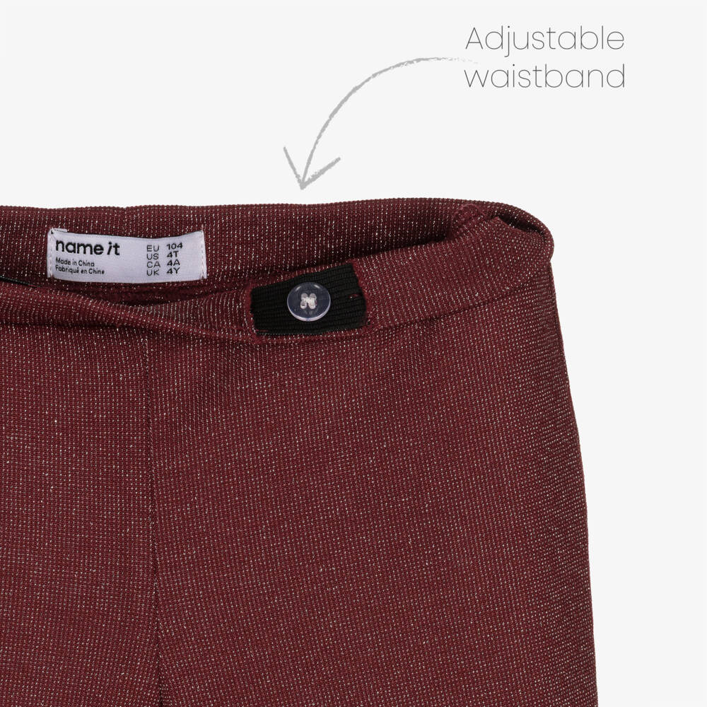 NAME IT-Girls Burgundy Red Lurex Bootcut Trousers | Childrensalon Outlet