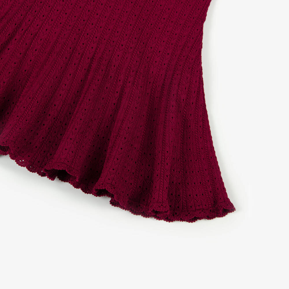Self-Portrait-Girls Burgundy Red Pointelle Knit Dress | Childrensalon Outlet