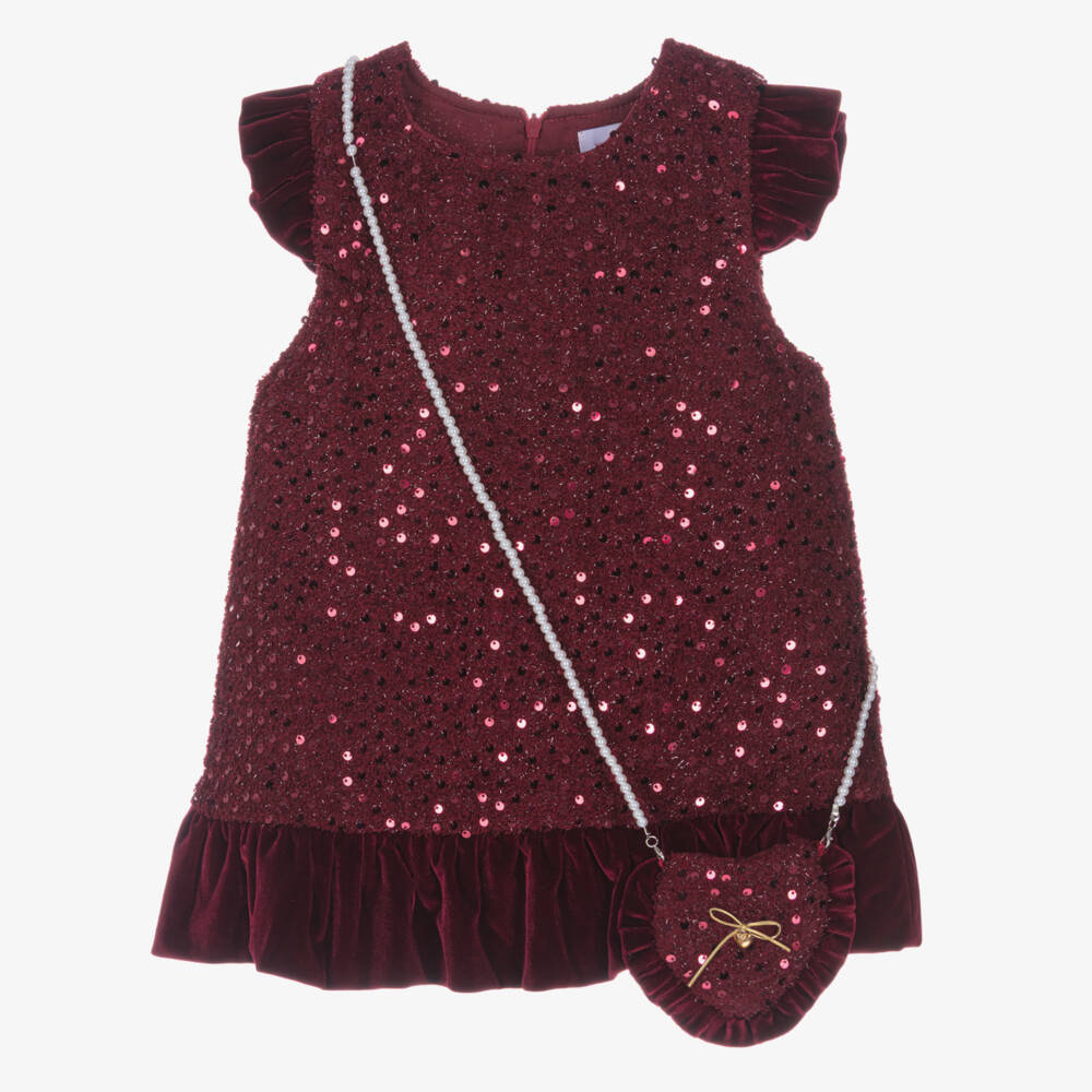 Beau KiD-Girls Burgundy Red Sequin Dress & Bag Set | Childrensalon Outlet
