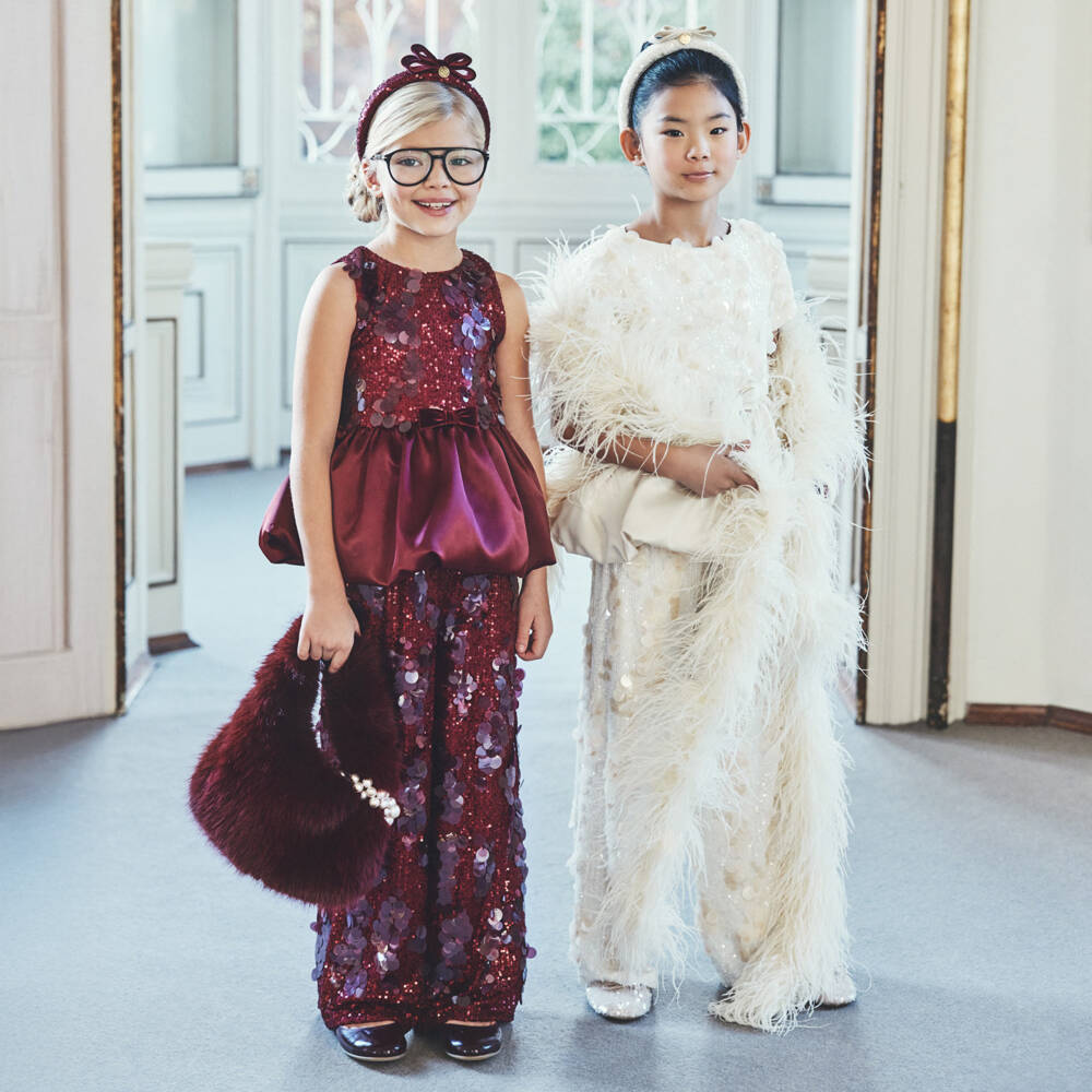 Junona-Girls Burgundy Red Sequinned Tulle & Satin Blouse | Childrensalon Outlet