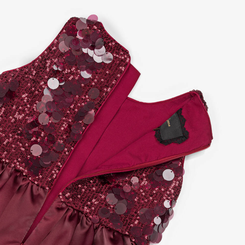 Junona-Girls Burgundy Red Sequinned Tulle & Satin Blouse | Childrensalon Outlet