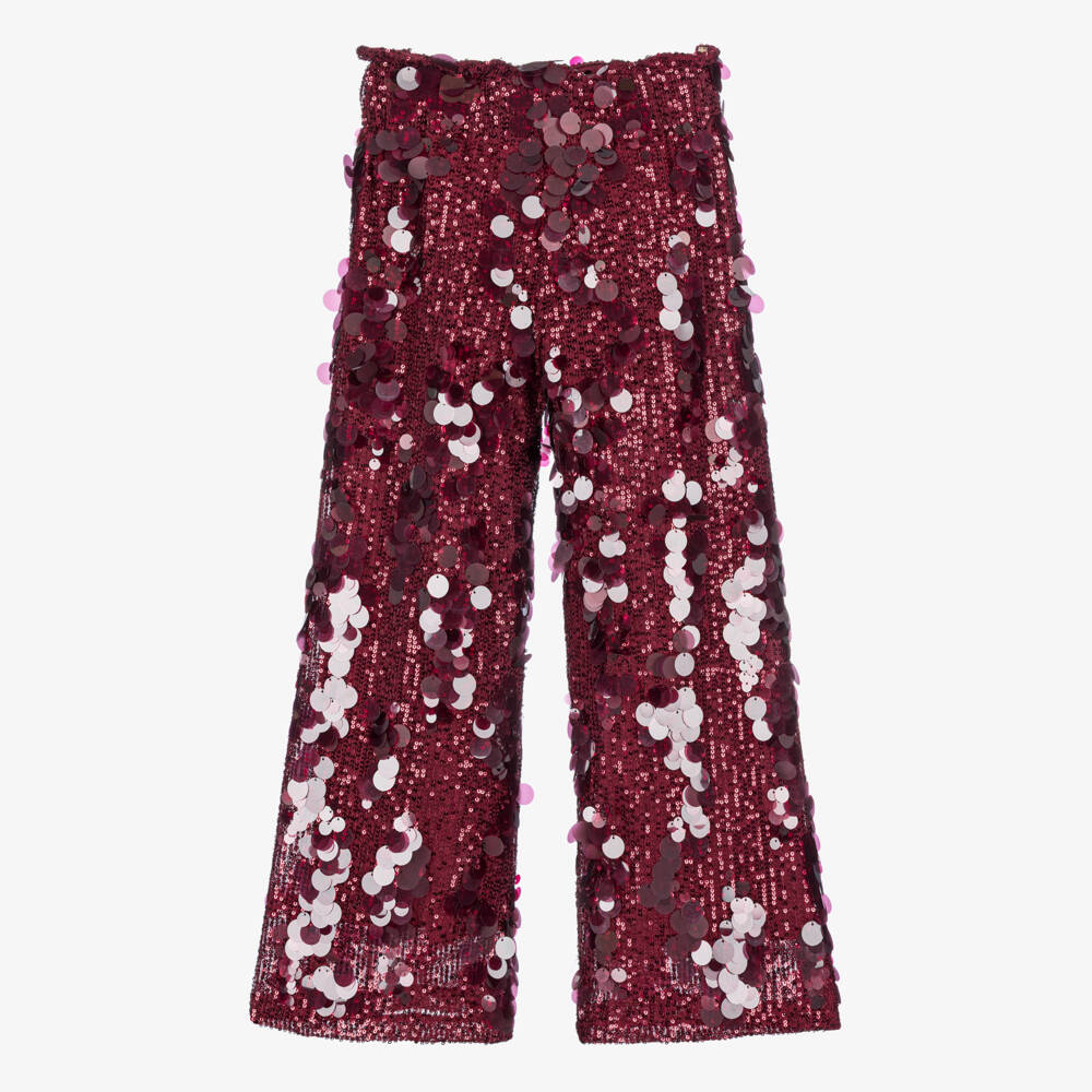 Junona-Girls Burgundy Red Sequinned Tulle Trousers | Childrensalon Outlet