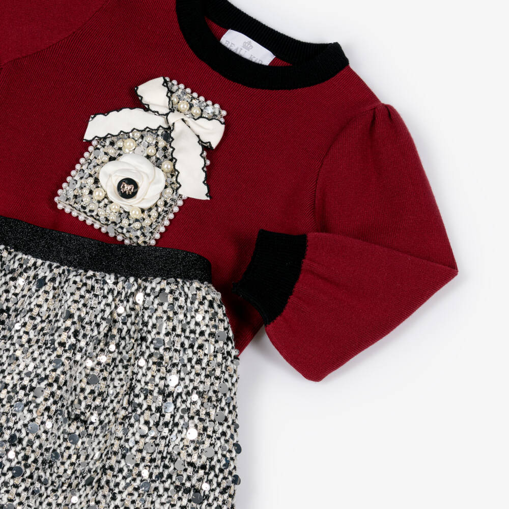 Beau KiD-Girls Burgundy Red Sequinned Tweed Skirt Set | Childrensalon Outlet