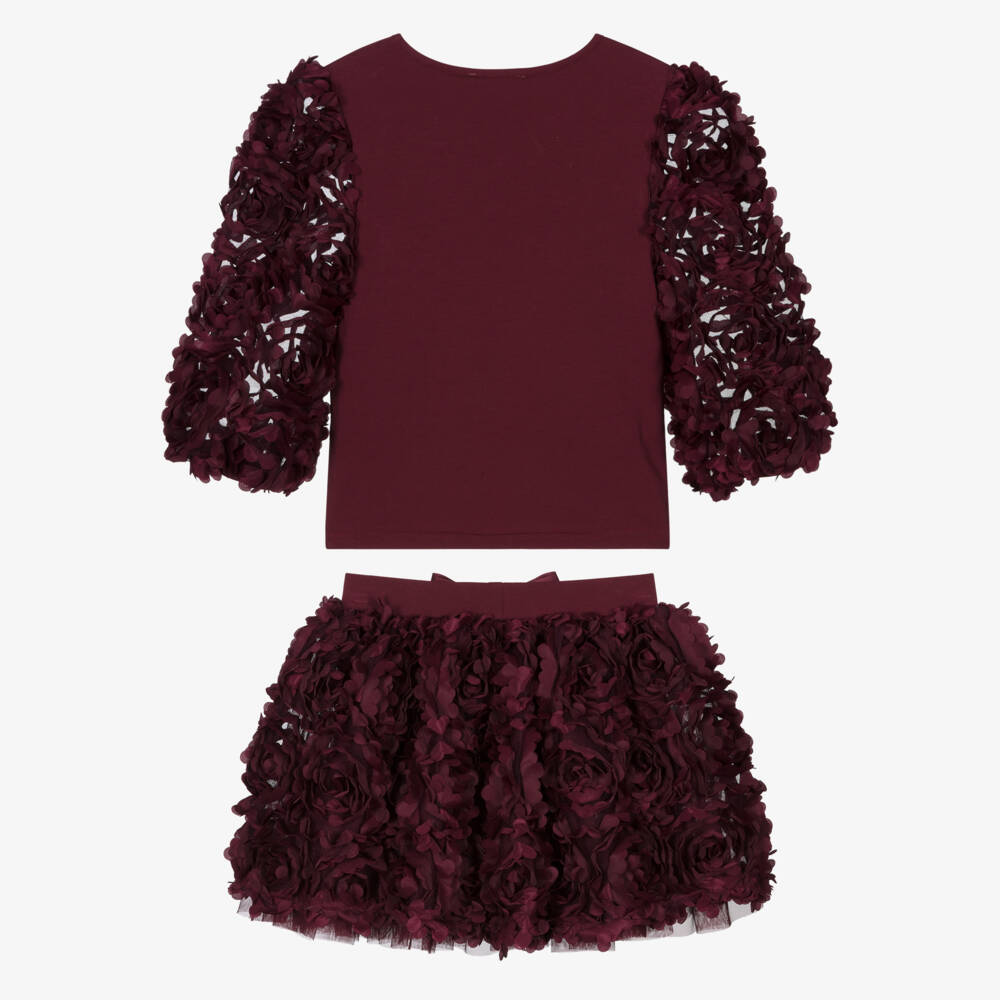 Angel's Face-Girls Burgundy Red Tulle Roses Skirt Set | Childrensalon Outlet