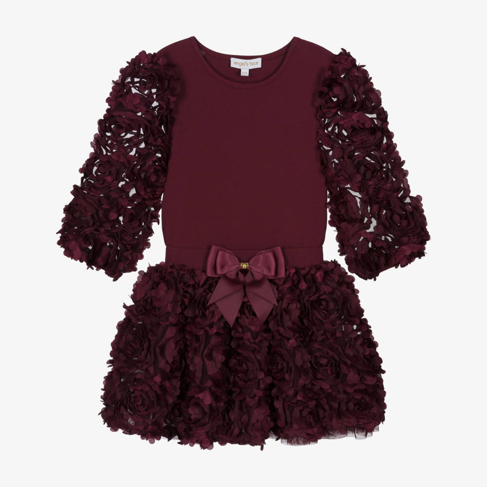 Angel's Face-Girls Burgundy Red Tulle Roses Skirt Set | Childrensalon Outlet