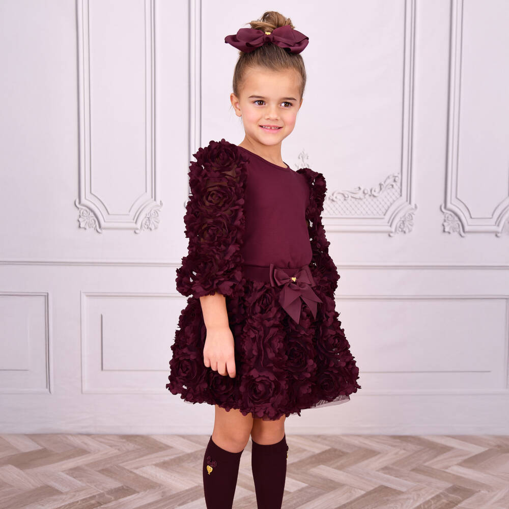 Angel's Face-Girls Burgundy Red Tulle Roses Skirt Set | Childrensalon Outlet