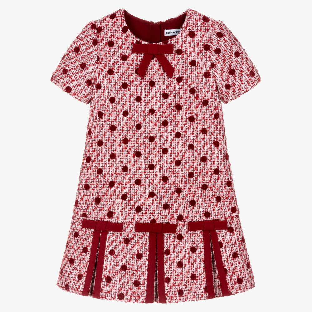 Self-Portrait-Girls Burgundy Red Tweed Dress | Childrensalon Outlet